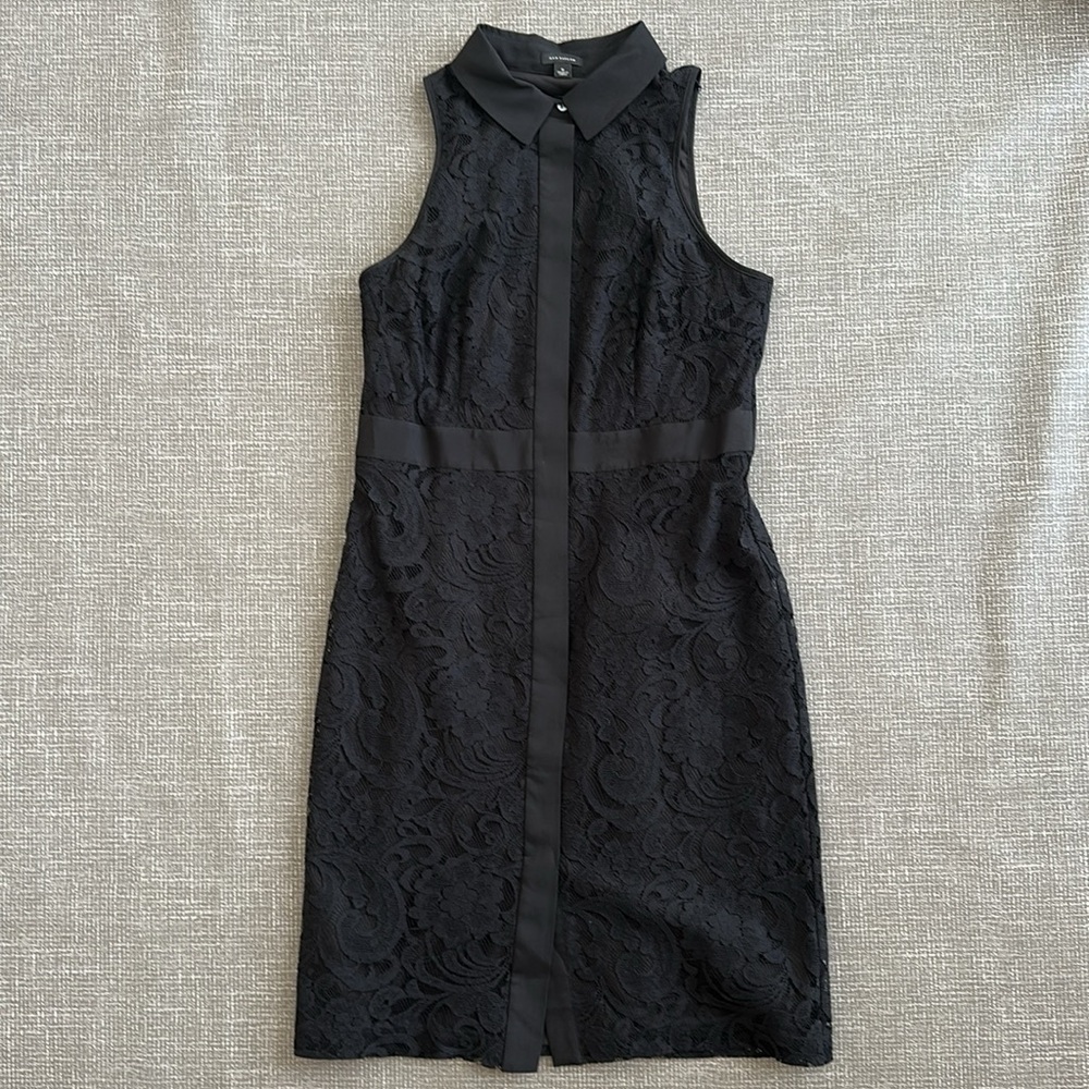Ann Taylor Black Lace lined Midi Dress size 6